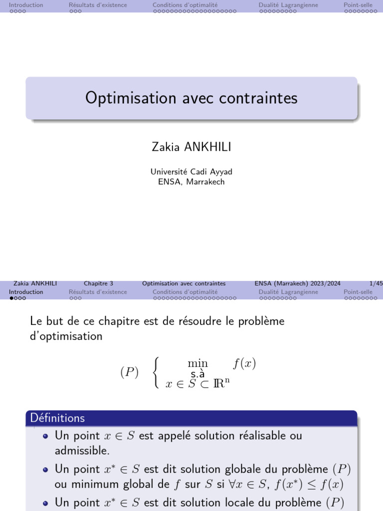 Optimisation et Dualité Lagrangienne | PDF | Optimisation linéaire ...