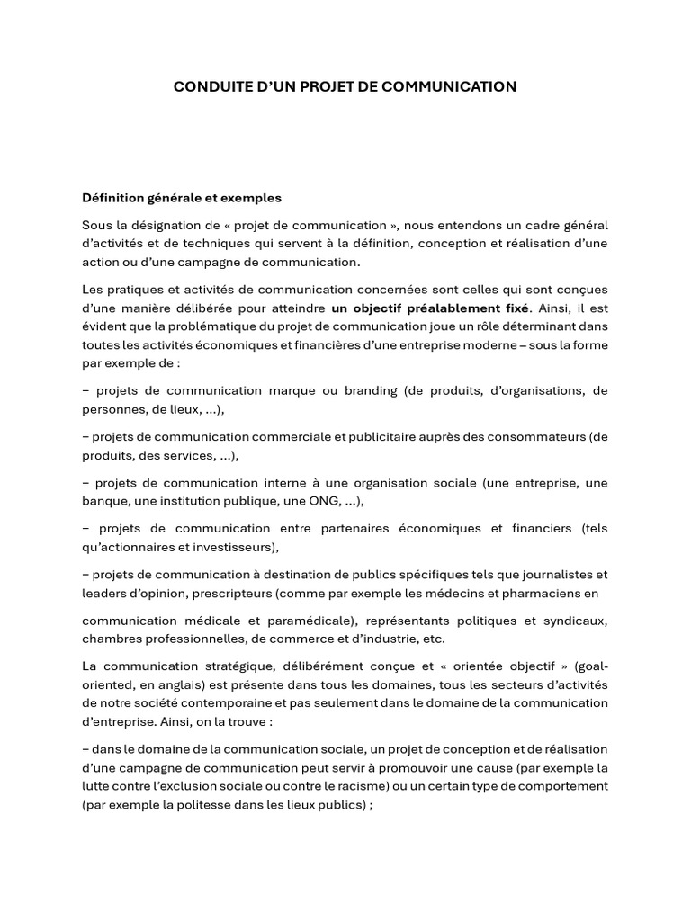 Conduite d'un Projet de Communication | PDF | la communication | Publicité