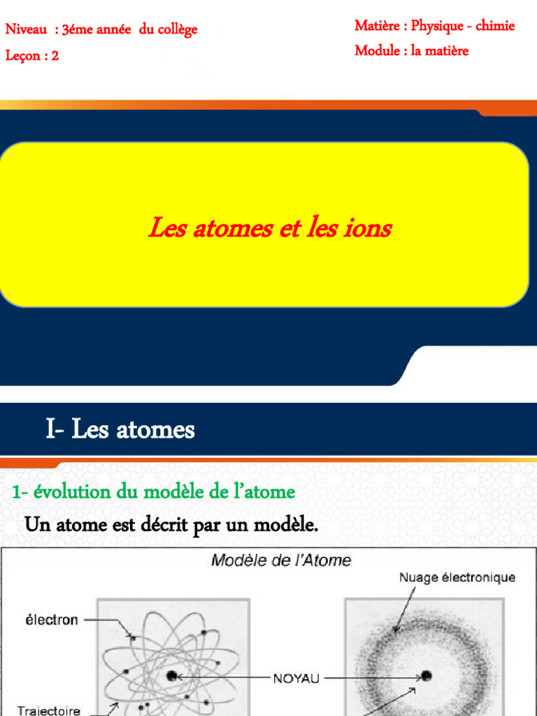 Atomes et Ions Définitions et Charges PDF Charge électrique Atomes — free download