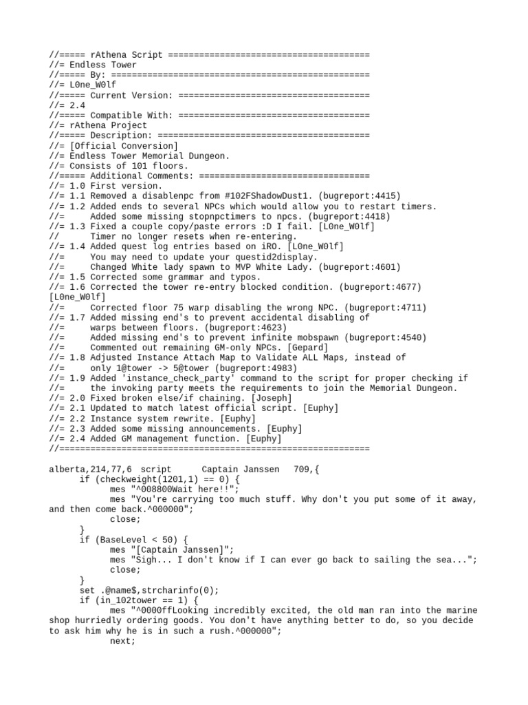 Endless Tower Memorial Dungeon Script | PDF