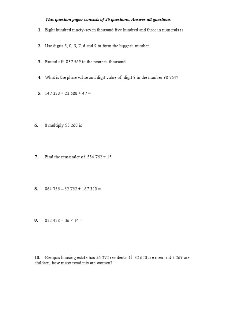 This Question Paper Consists of 20 Questions. Answer All Questions | PDF