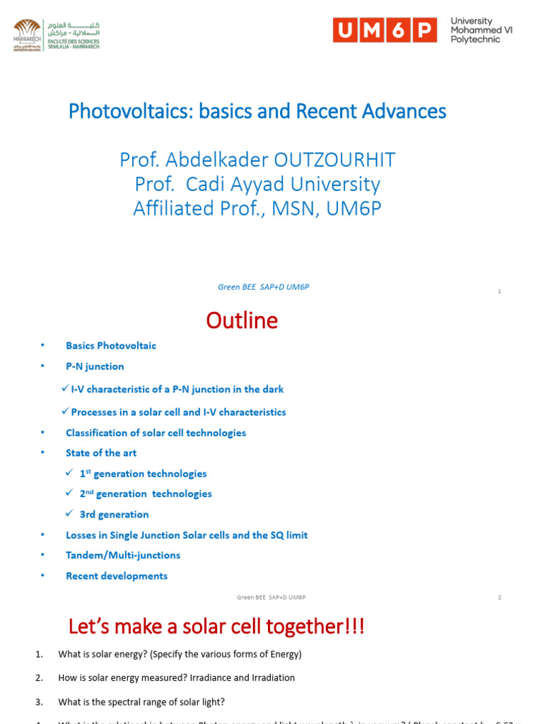 Pv Basics Pdf Solar Cell P N Junction