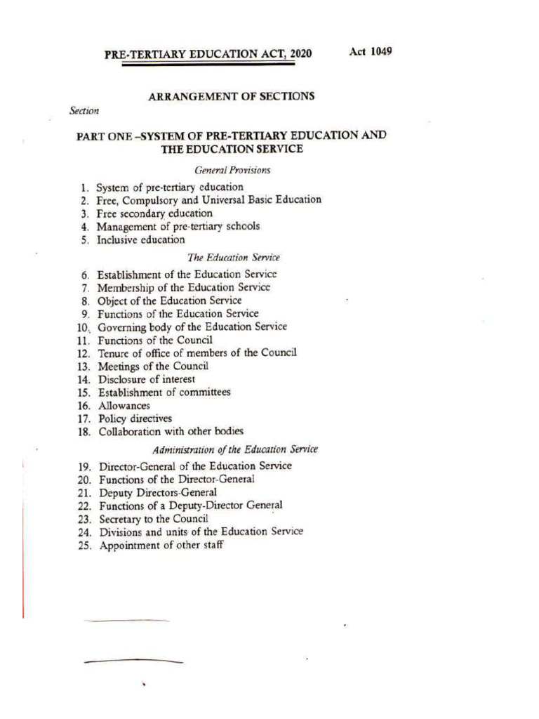 Pre Tertiary Education Act 1049 | PDF