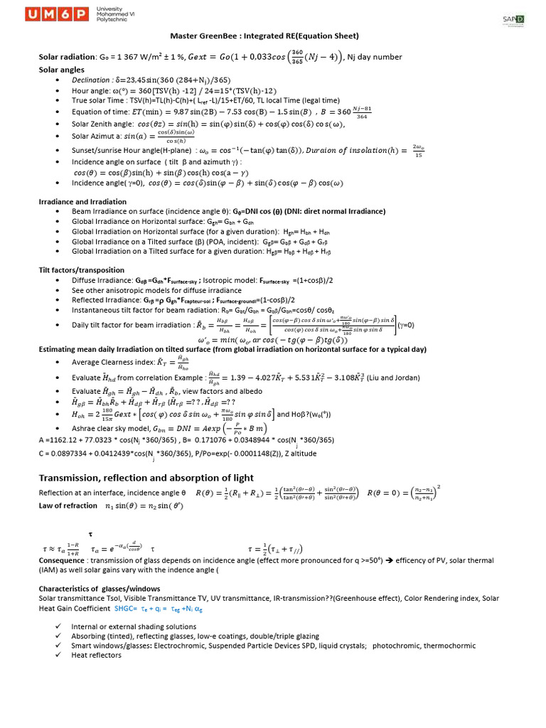 Equation sheets_solar | PDF | Applied And Interdisciplinary Physics | Waves