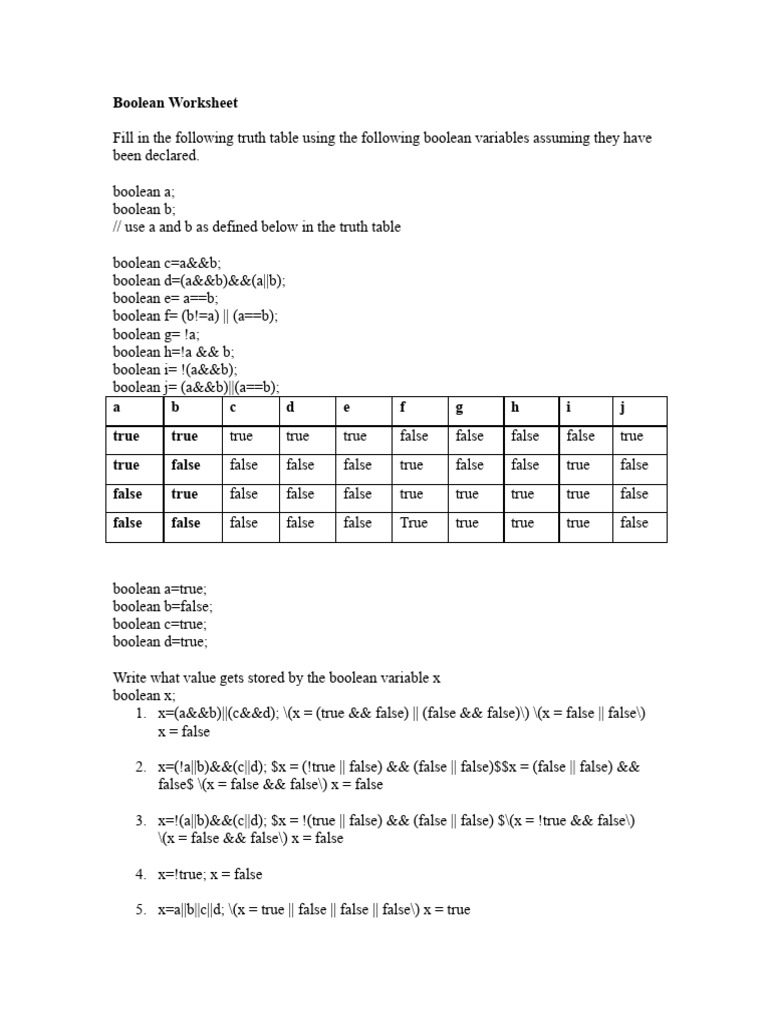 Boolean Worksheet-1 | PDF