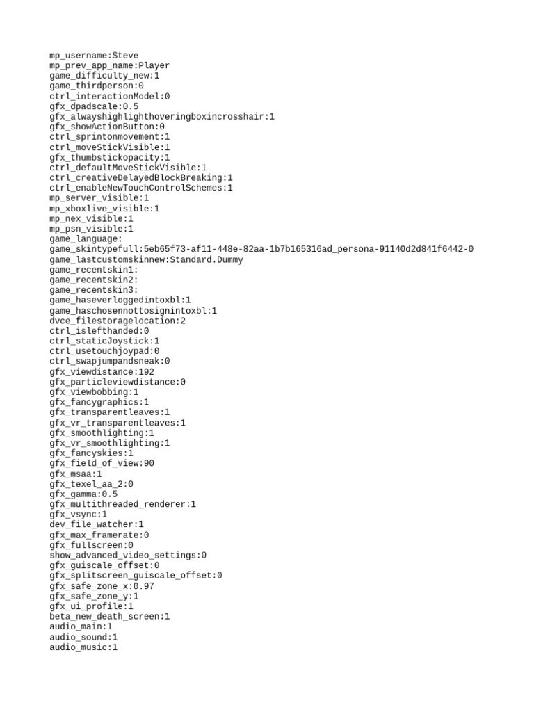 Minecraft Player Settings Overview | PDF