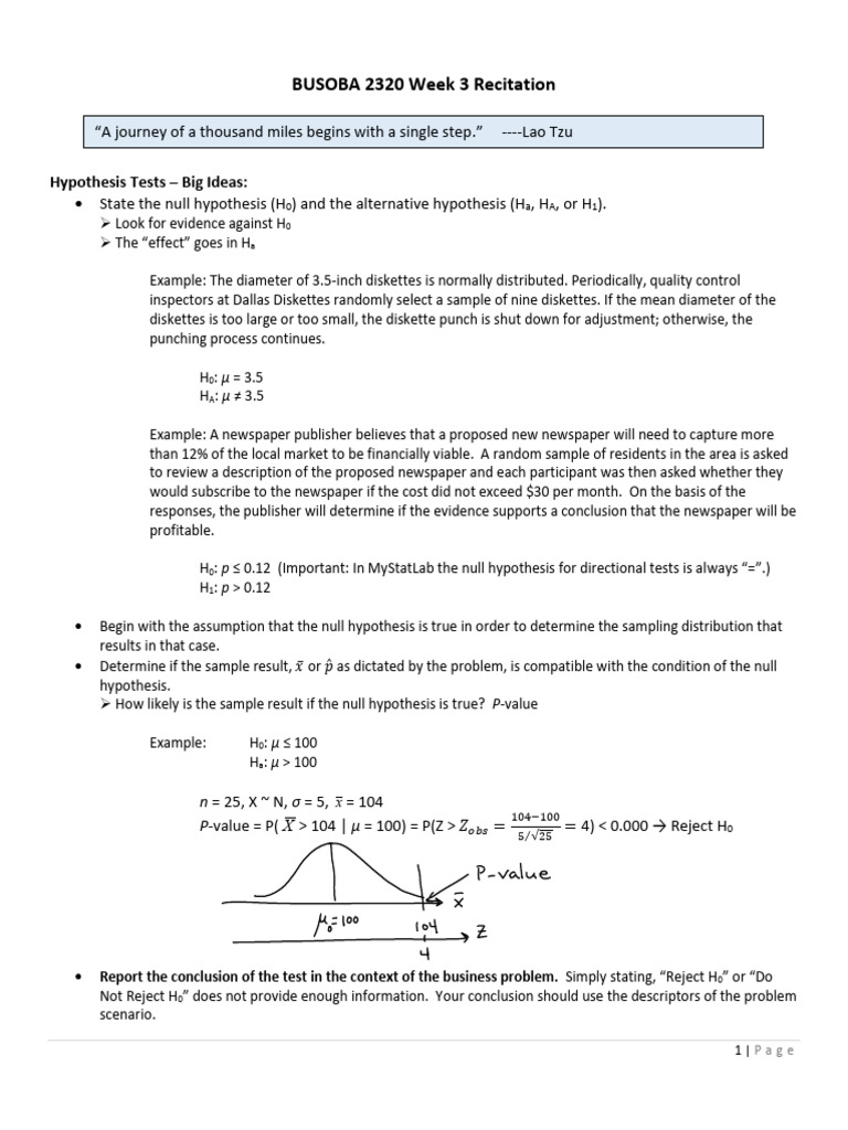 BUSOBA2320 Recitation Week 3 SP24 | PDF | P Value | Null Hypothesis