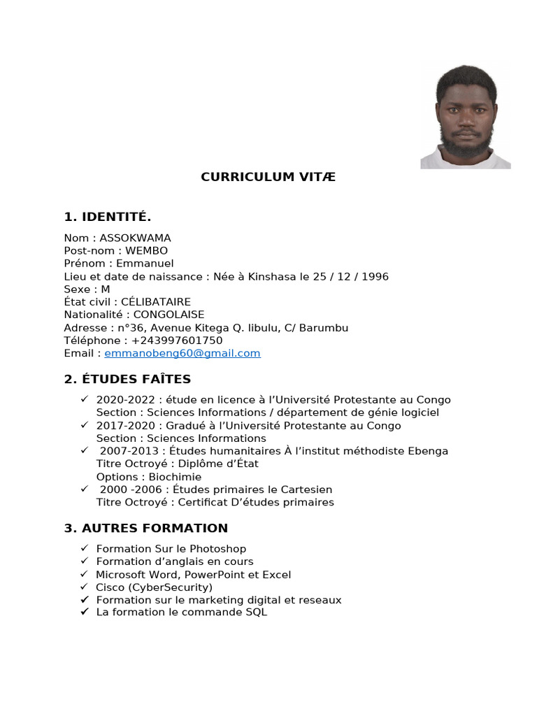 CV d'Emmanuel Assokwama Wembo | PDF