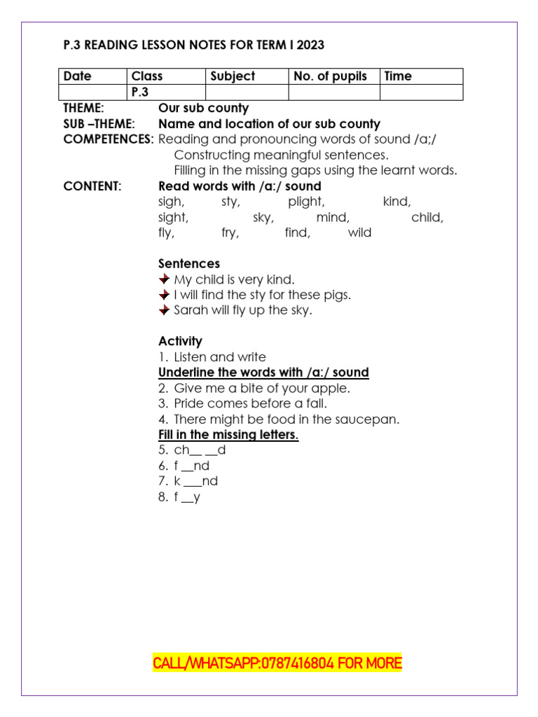 P3 Term 1 English Lesson Notes | PDF | Sentence (Linguistics)