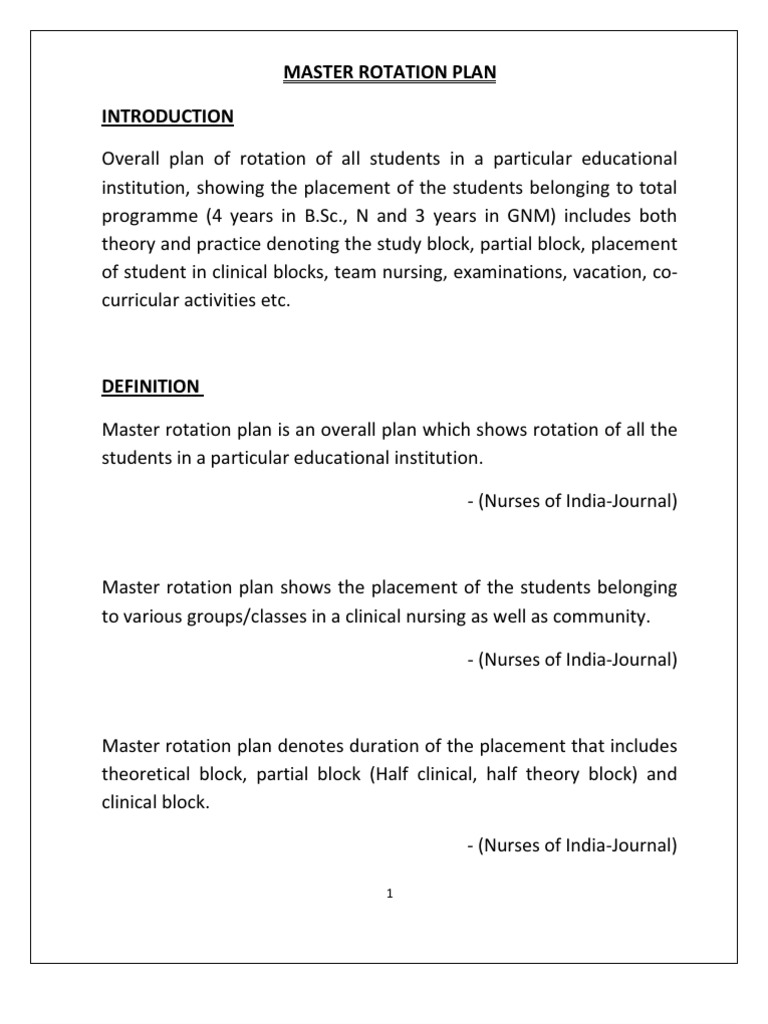 Master Rotation Plan | PDF | Nursing | Teachers