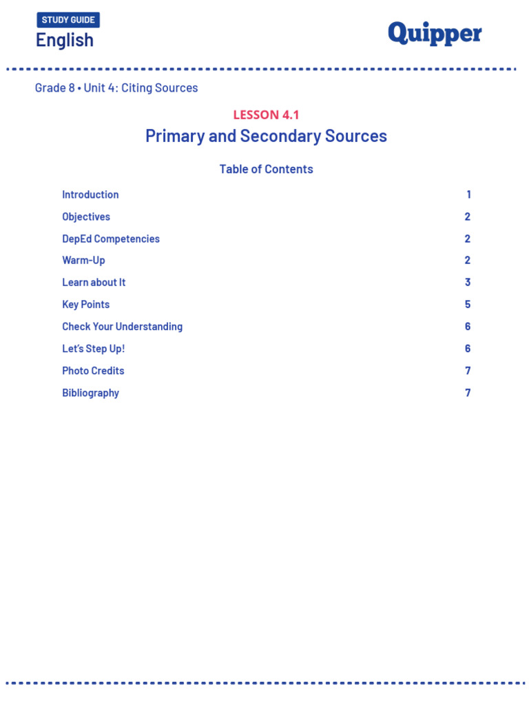 ME Eng 8 Q1 0401 - SG - Primary and Secondary Sources | PDF ...