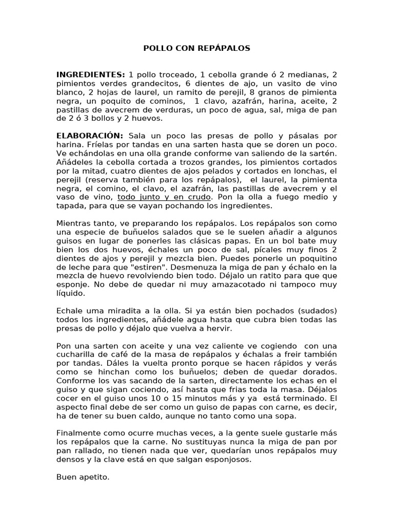 Pollo Con Repapalos | PDF | Panes | Ajo