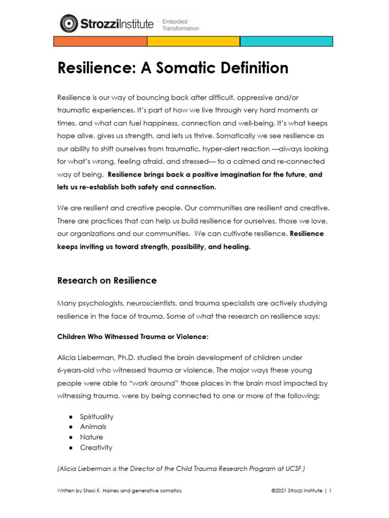 Understanding Somatic Resilience | PDF | Psychological Trauma ...