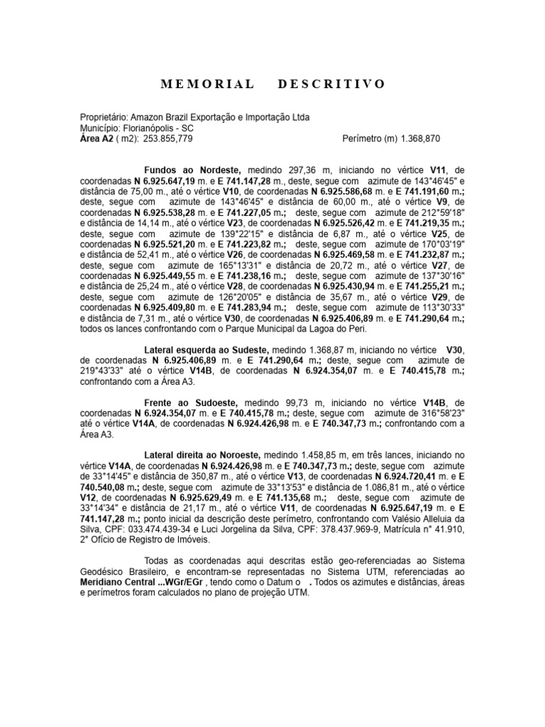 Memorial Descritivo de Imóvel em SC | PDF | Geofísica | Medição geométrica