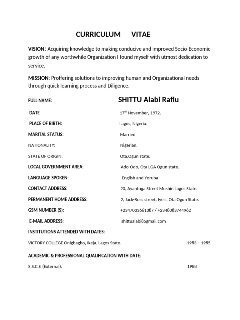 Shittu Alabi Rafiu's CV and Experience | PDF