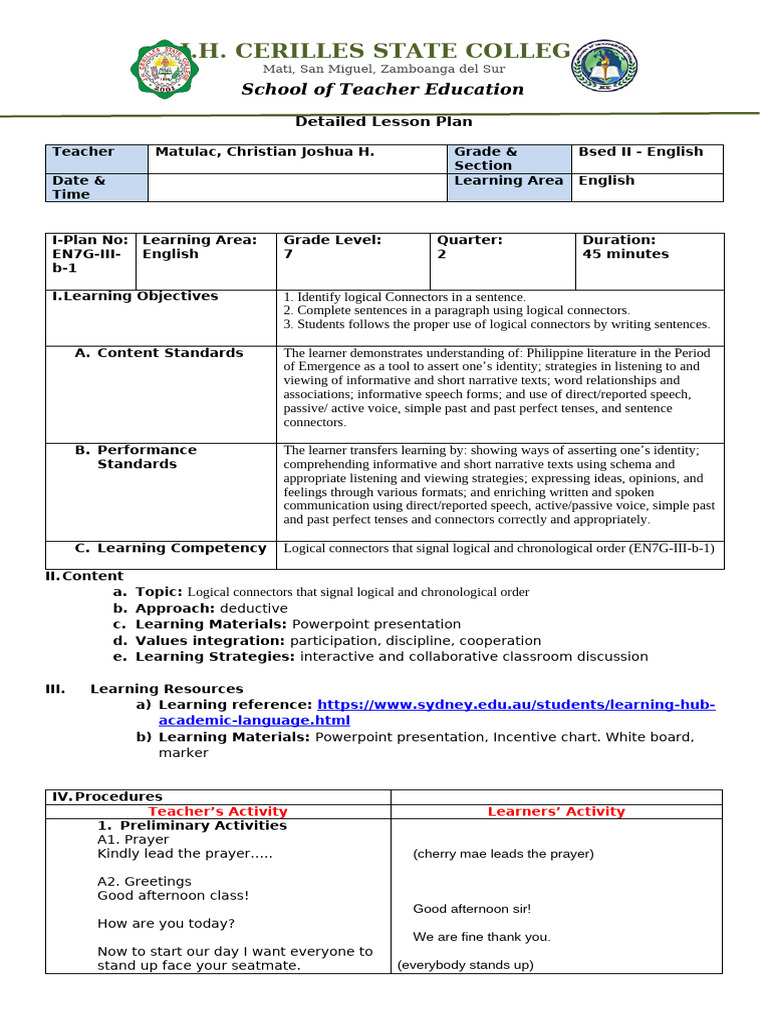 Lesson Plan on Logical Connectors | PDF | Cakes | Learning
