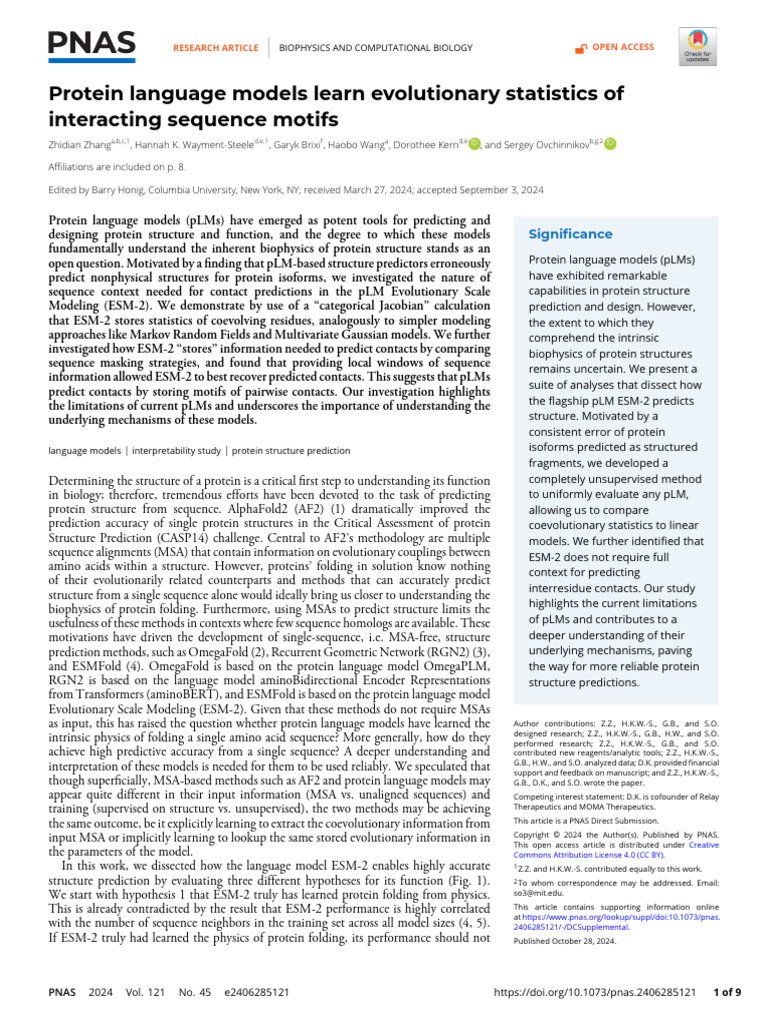 Protein Language Models and Evolutionary Statistics | PDF | Proteins ...