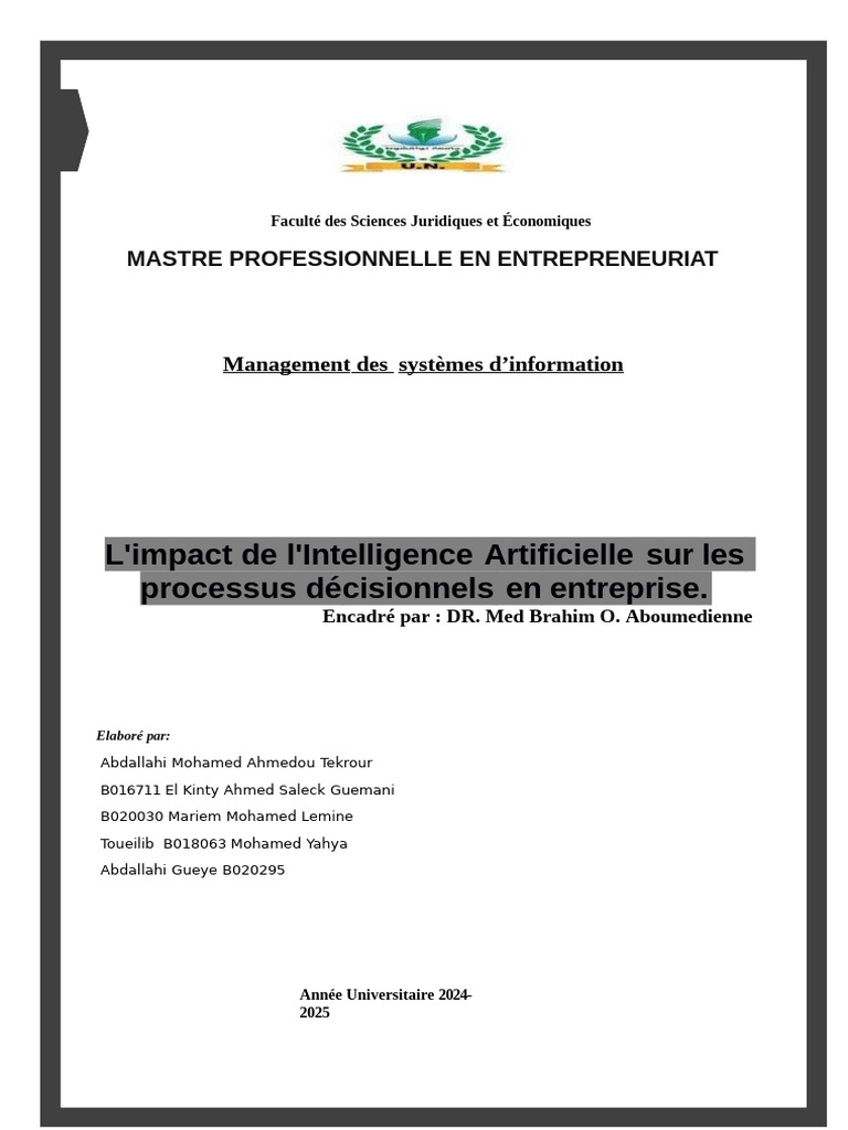 Impact de l'IA sur les décisions d'entreprise | PDF | Intelligence ...