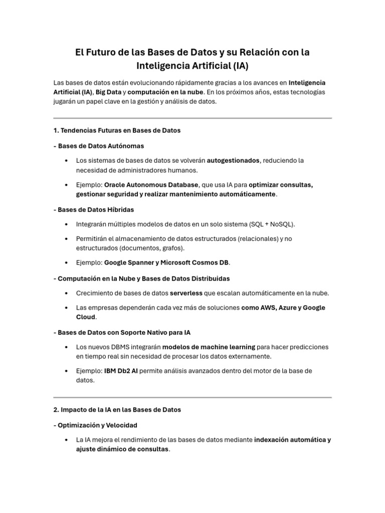 Futuro de Bases de Datos y IA | PDF | Bases de datos | Inteligencia ...