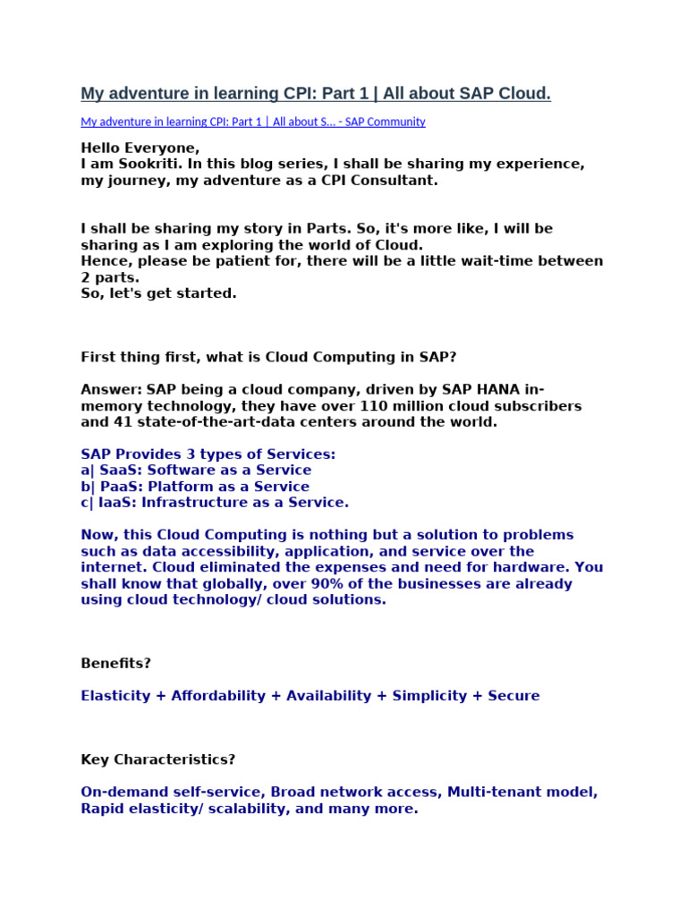 Learning SAP CPI: Cloud Computing Basics | PDF