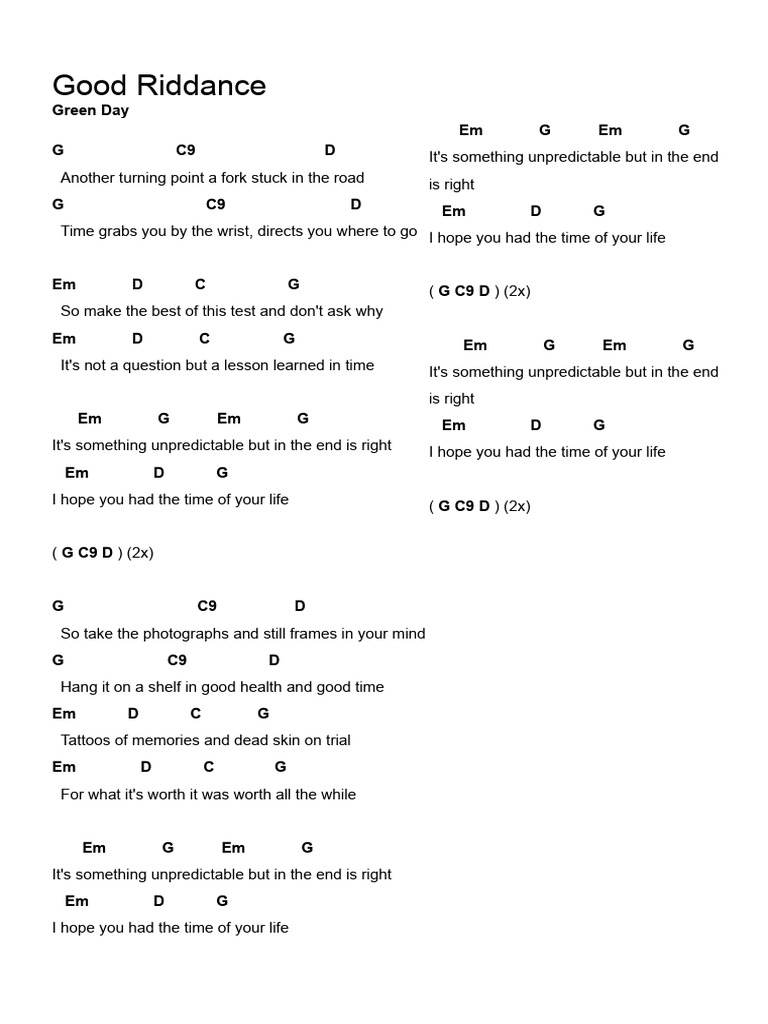 Green Day's Good Riddance Lyrics | PDF