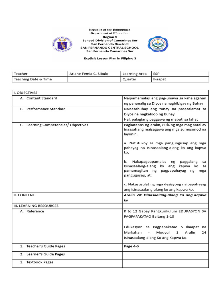 ESP KAPWA-5 Lesson Plan | PDF