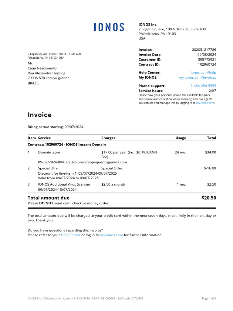 IONOS Invoice #202051217786 Details | PDF | Access Control | Payments