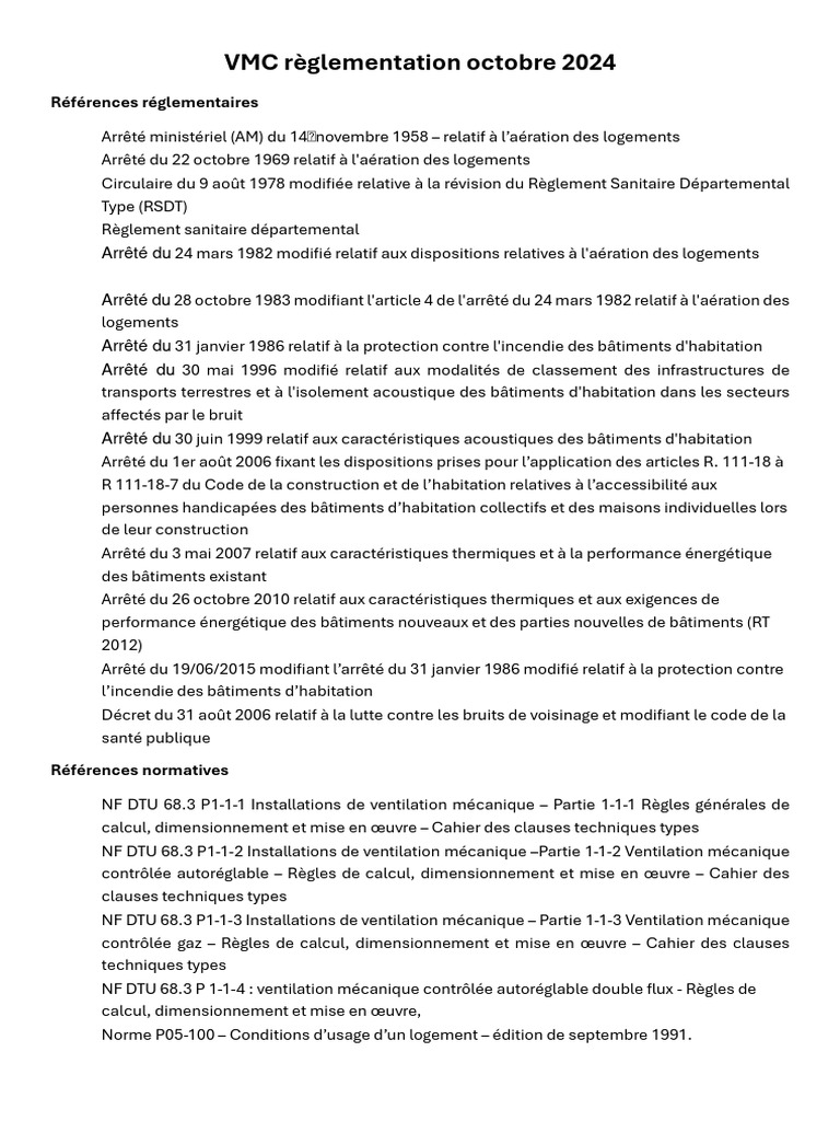 Réglementation VMC 2024 Normes et Références PDF Ventilation — free download