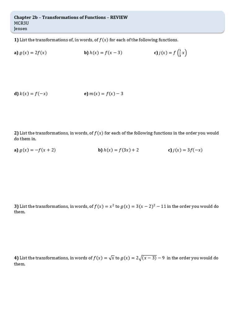 Chapter+2b+–+Transformations+of+Functions+–+REVIEW | PDF | Function ...
