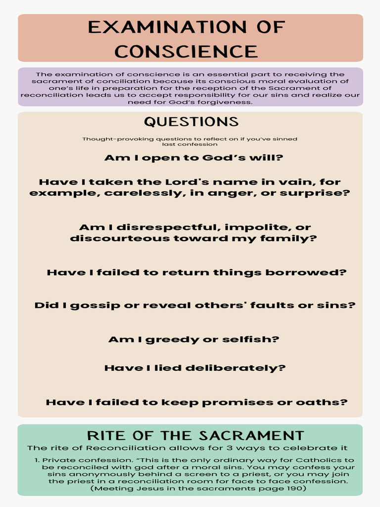 Examination of Conscience Questions | PDF | Confession (Religion) | Penance