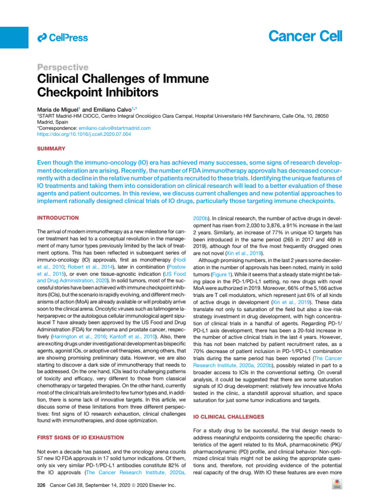 Clinical Challenges of Immune Checkpoint Inhibitors | PDF ...