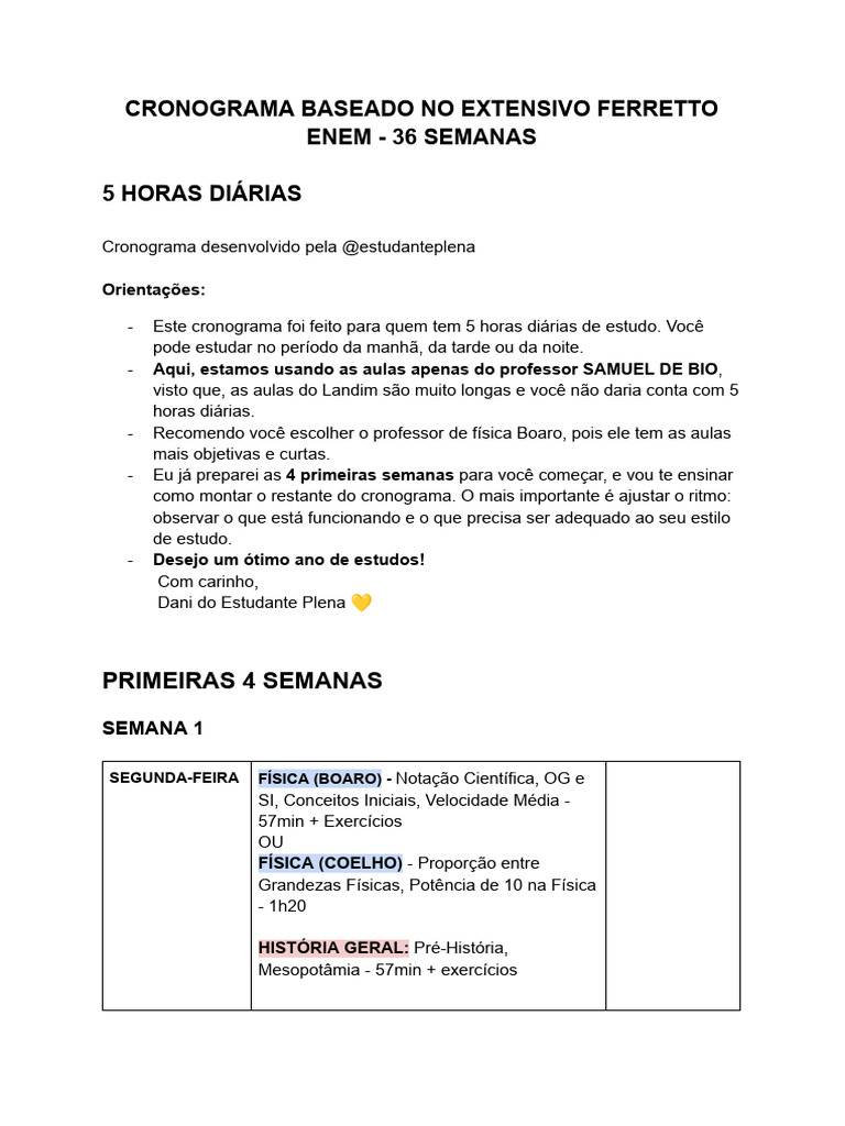 Cronograma de Estudos para ENEM 2023 | PDF | Física | Química