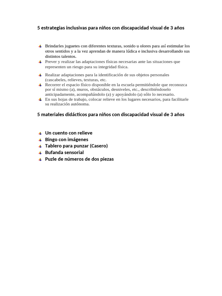 5 Estrategias Inclusivas para Niños Con Discapacidad Visual de 3 Años | PDF