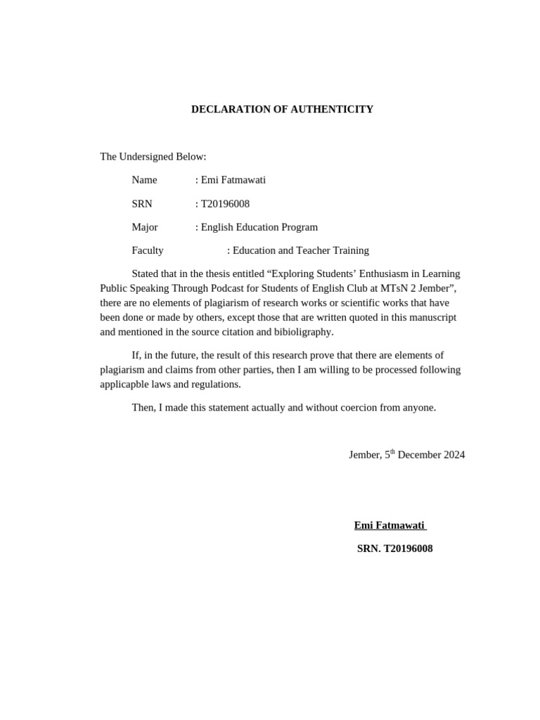 DECLARATION OF AUTHENTICITY | PDF