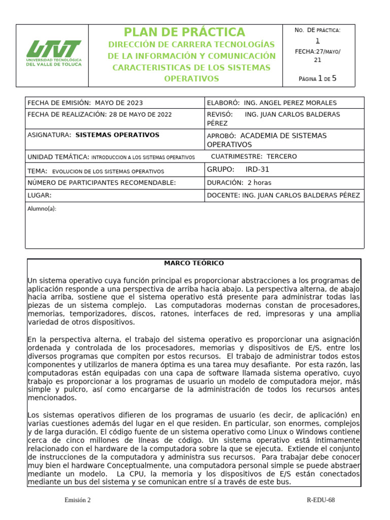 Pract1 Sistemas Operativos | PDF | Hardware de la computadora | Sistema ...