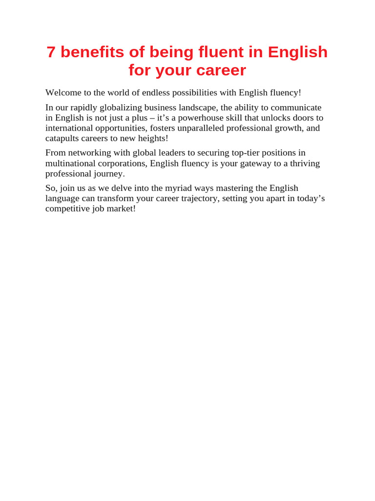 7 Career Benefits of English Fluency | PDF | Fluency | English Language