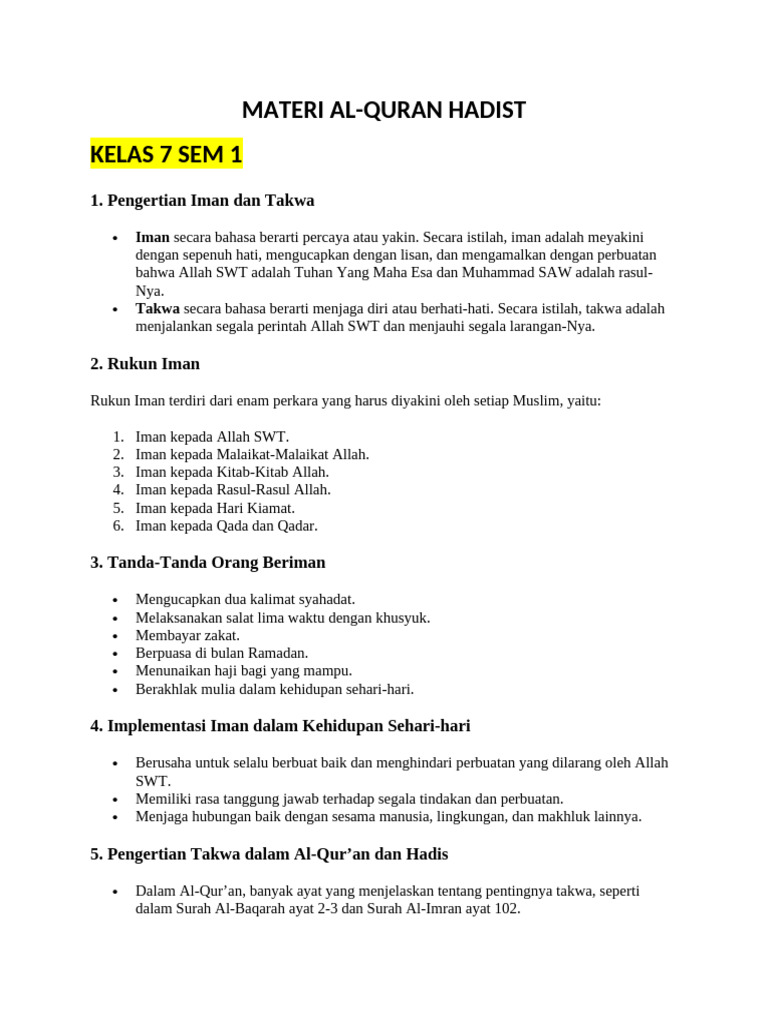 Peta Konsep Hadis dan Al-Qur'an | PDF