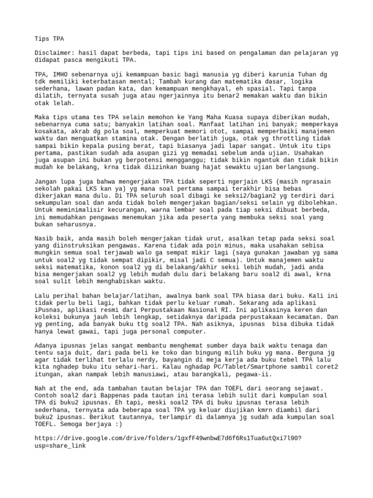 Tips Efektif Persiapan TPA | PDF