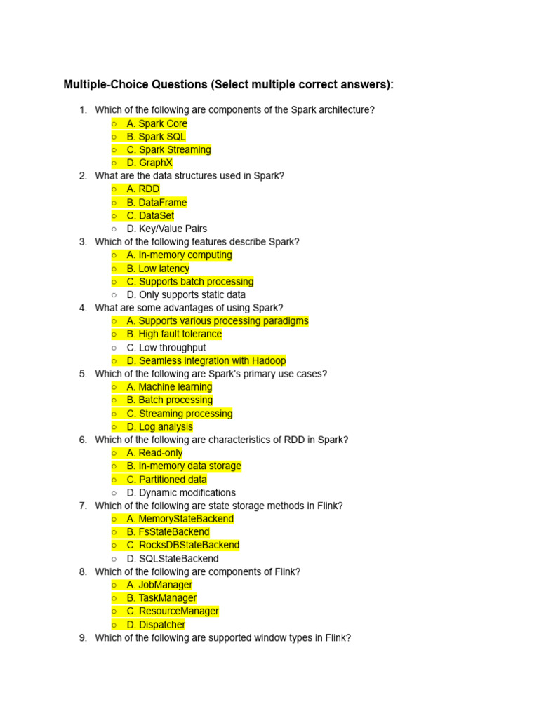 Chapter 6 Spark and Flink Questions Answers | PDF | Apache Spark | Data