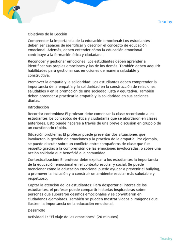 Generador de Plan de Clase - 7 - 2 - 2025 | PDF | Las emociones | Maestros