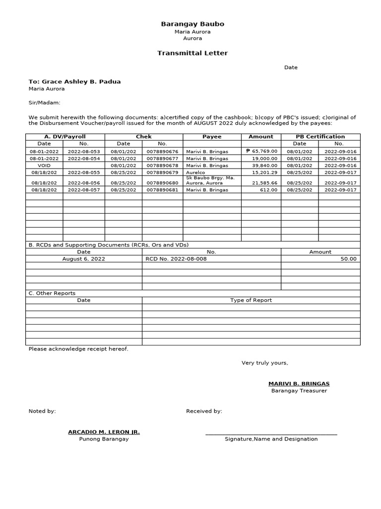 Transmittal, RCD August | PDF | Business Economics | Services (Economics)