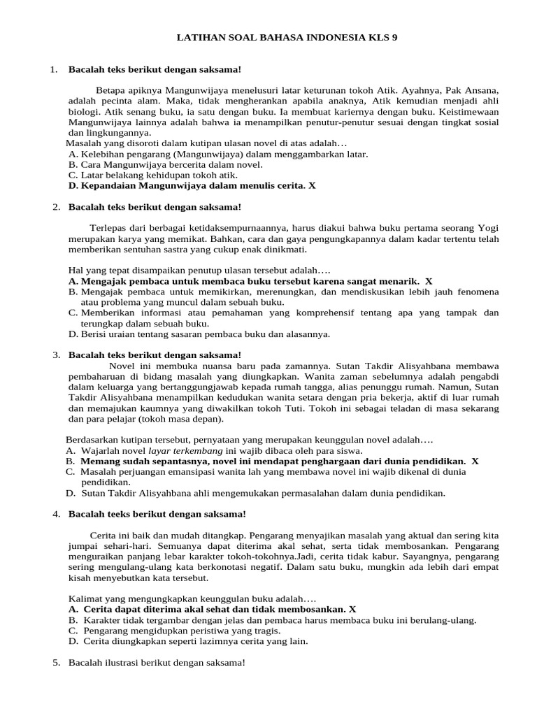 Latihan Soal Bahasa Indonesia Kelas 9 | PDF