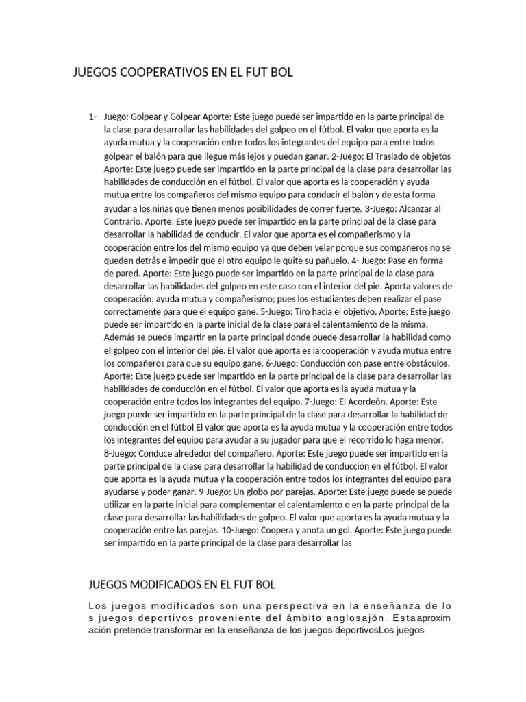 Juegos Cooperativos en Fútbol | PDF | Asociación de Futbol
