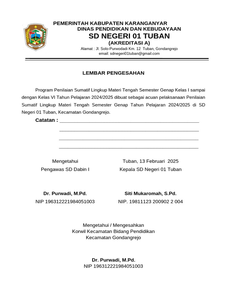 Penilaian Sumatif Kelas SD Negeri 01 Tuban | PDF