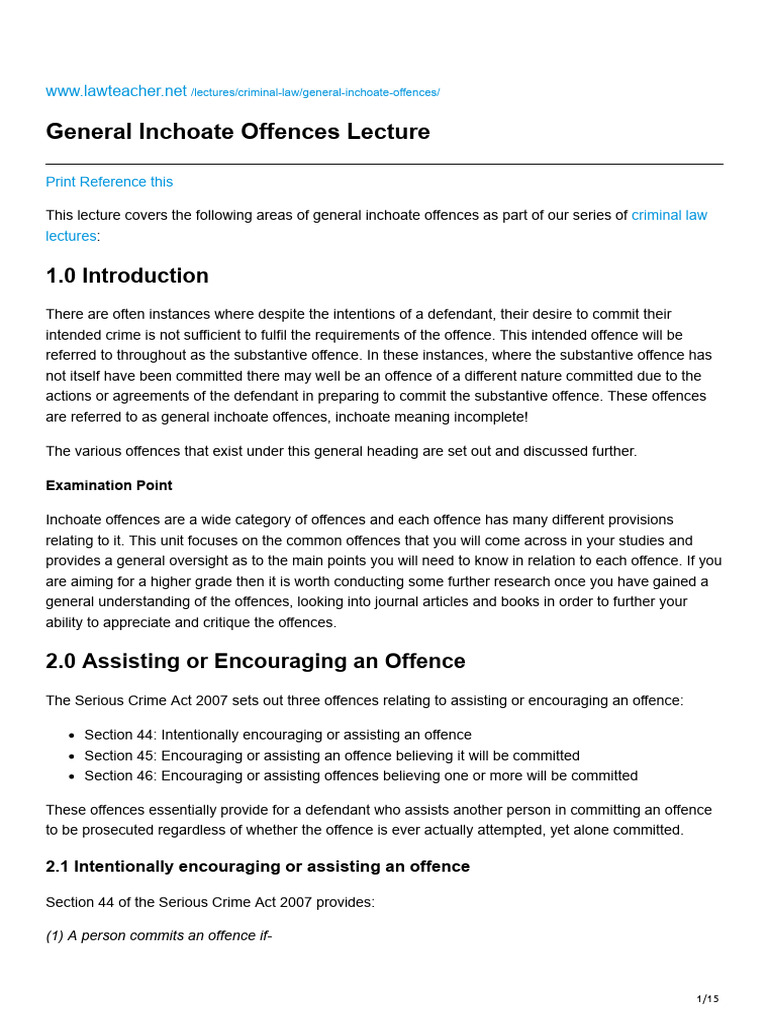 Overview of Inchoate Offences | PDF | Mens Rea | Crimes