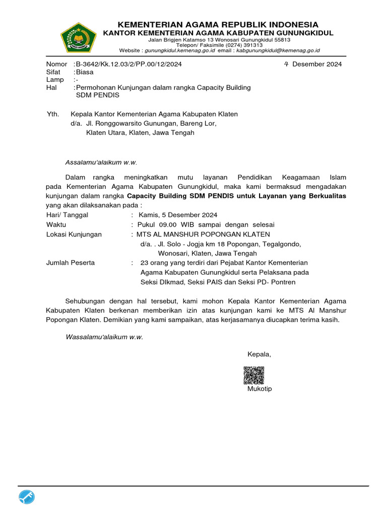 Permohonan Kunjungan Capacity Building SDM | PDF