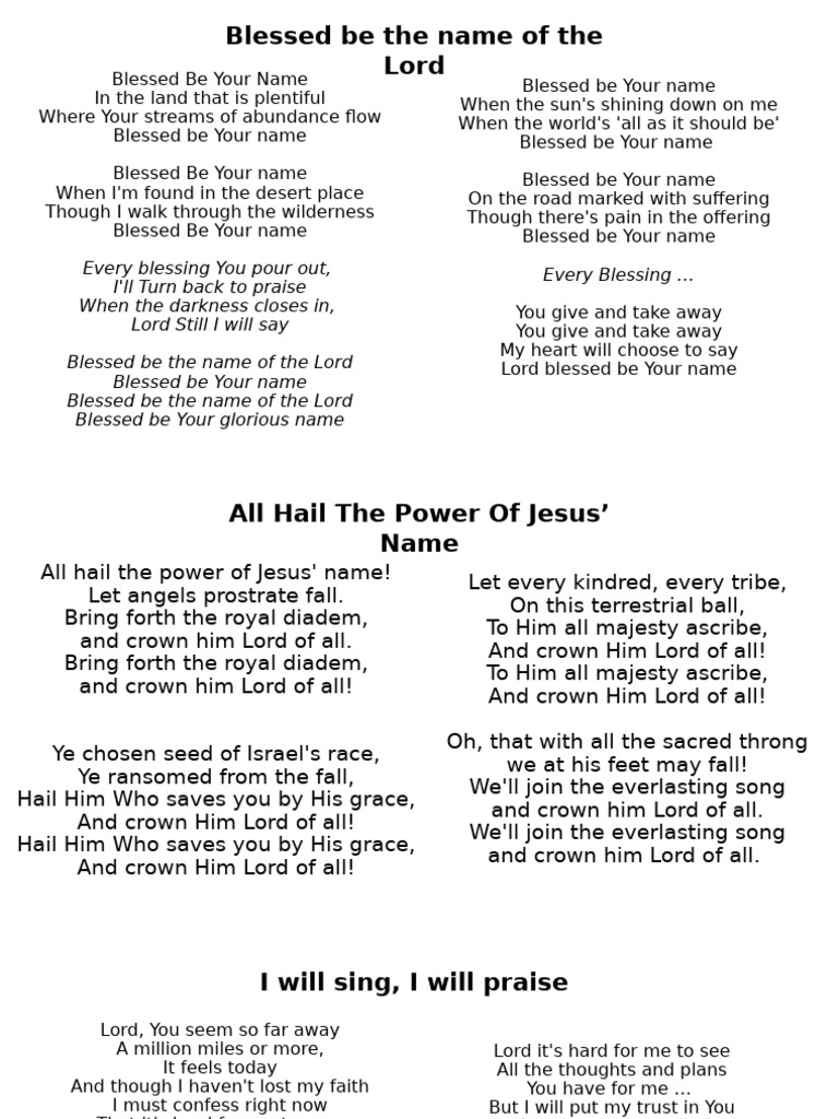 Worship Songs and Lyrics Collection | PDF | Glory (Religion ...