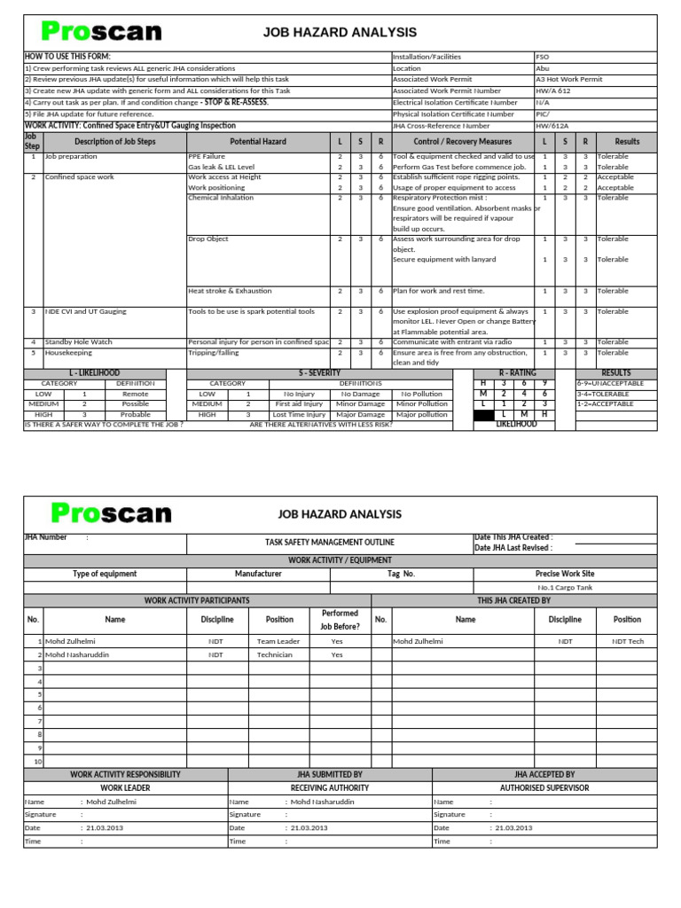 Confined Space Entry JHA Guide | PDF | Occupational Safety And Health ...