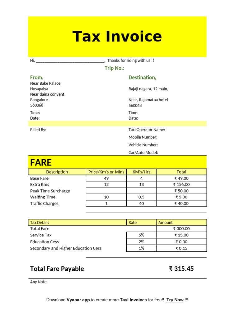 Ola Taxi Bill Format 01 | PDF