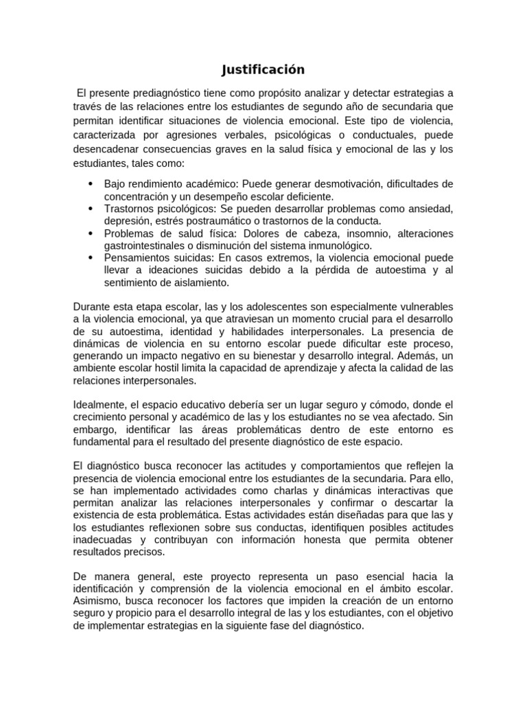 Diagnóstico de Violencia Emocional Escolar | PDF | Las emociones ...